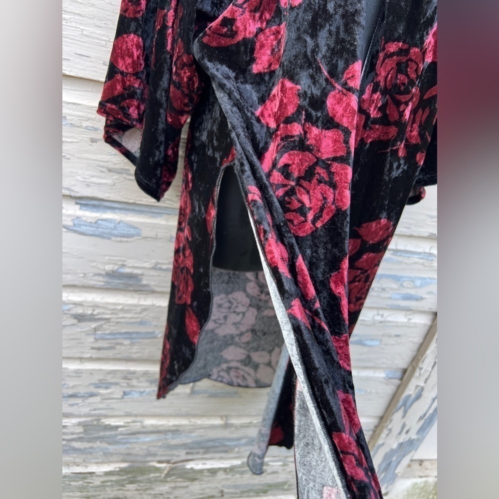 Vintage Juicy Gossip Velvet Roses Fairy Goth Dark Romantic 90s Kimono Cardigan L - Picture 3 of 6